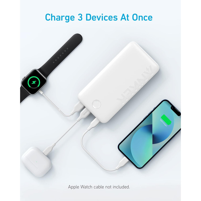 Вт, USB-C, сумісний з iPhone, Galaxy, iPad, AirPods, Apple Watch (білий), 335 Power Bank, 20