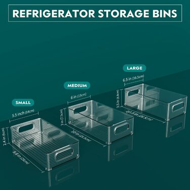 Лінійний органайзер для холодильника, Штабельований набір з 9 предметів (3 розміри), високоякісний Контейнер для зберігання в коморі з ручкою, прозорий з