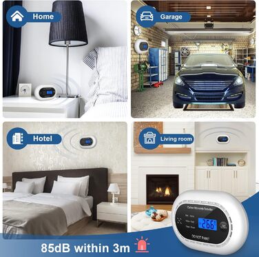 Детектор чадного газу з батареєю на 10 років, LCD-дисплеєм, акустичним сигналом 85dB, функцією вимкнення звуку, для безпеки вдома, EN50291, автономний, чорний