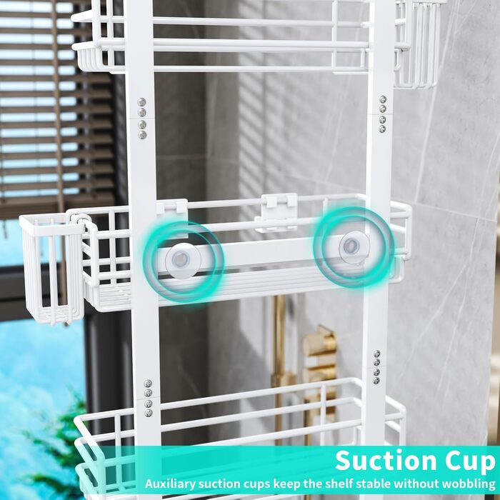 Настінна поличка для душу HapiRm з 22 гачками та 2 тримачами для зубних щіток, 5 ярусів (білий)