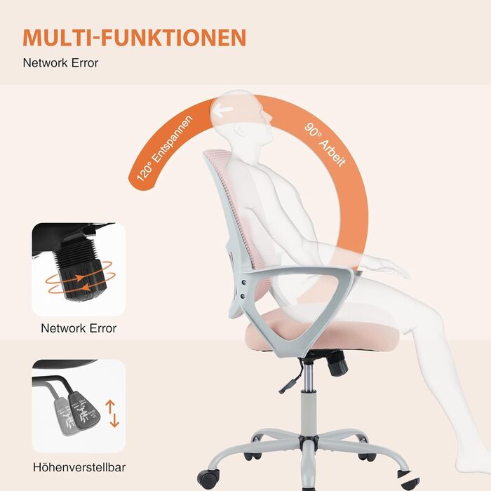 Офісний стілець Sweetcrispy з регульованими підлокітниками, ергономічний, з підтримкою попереку, регульована висота, поворотний на 360°, з м'яким сидінням, чорний (рожевий, фіксовані підлокітники)