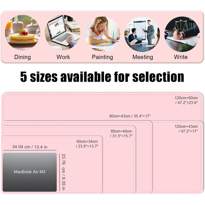 Шкіряний килимок для столу BLESWIN, великий протиковзаючий підкладник під мишу та клавіатуру для ноутбука та комп'ютера, захисна підкладка для письма (Рожевий, 90x43 см)