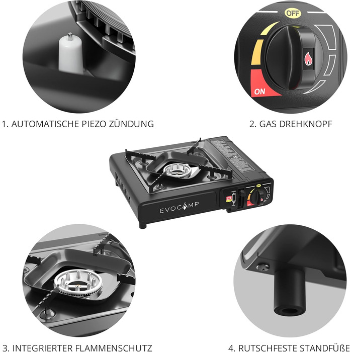 Газовий намет 1-flammig з Piezozündung, туристичний газовий балончик MSF-1a 227 g, туристичний намет з кейсом - ідеально для відпочинку на природі (1-flammiger газовий балончик + 4 газових картриджів)