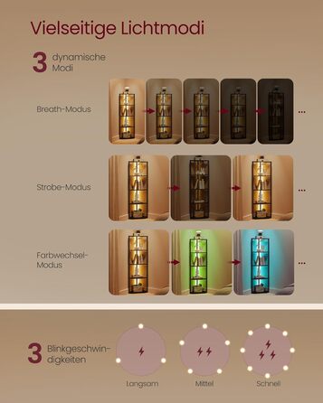 Кутовий стелаж VASAGLE з 5 полицями, LED-підсвічуванням, сталевим каркасом, 24,8 x 48 x 146,6 см, для вітальні, спальні, кабінету, чорний LBC590B02