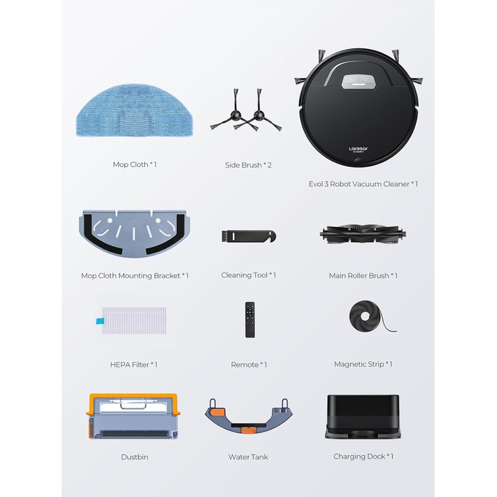 Робот-пилосос Laresar з функцією миття підлоги, 4500Pa, 3-в-1, сумісний з Alexa, час роботи 180 хв, для шерсті тварин, килимів, твердих підлог