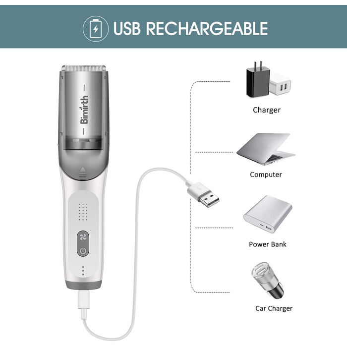 Електронна машинка для стрижки волосся Bimirth, бездротова, USB, безпечне керамічне лезо, водонепроникна, 3 гребінці