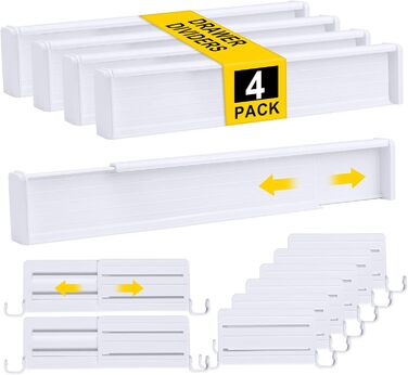 Набір роздільників для ящиків Gigmeta (4 шт) з регулюванням, 34–59 см, >7 см. Підходить для шафи, спальні, комода, кухні, офісу