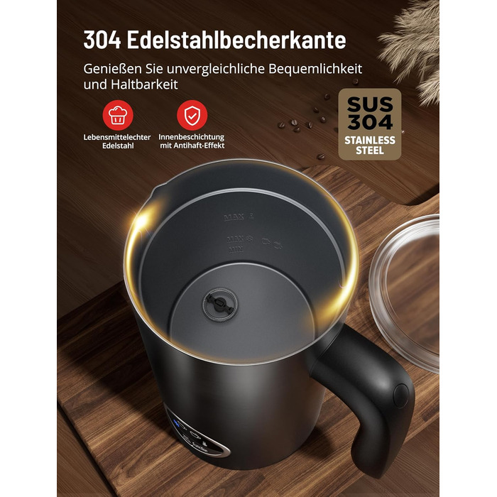 Електричний спінювач молока PARIS RHÔNE 4-в-1, 300 мл, індукція, антипригарне покриття, бездротовий, для гарячого та холодного молока (чорний)