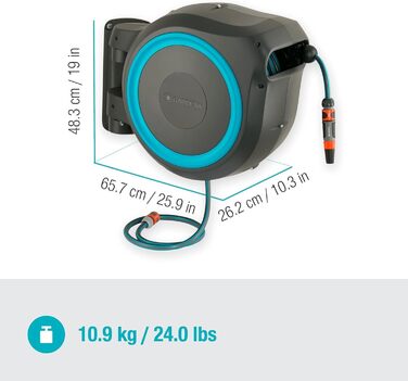 Шланг садовий Gardena RollUp M/L (блакитний) 25 м: гнучкий полив для середніх та великих садів, поворотний, з 25 м шлангом преміум-якості та монтажним комплектом (18620-20)