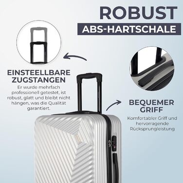 Набір валіз xRace 3-частинний ABS, 20/24/28 дюймів, ручна поклажа, TSA замок, 360° колеса, стійкий до ударів, преміум підкладка (срібний)