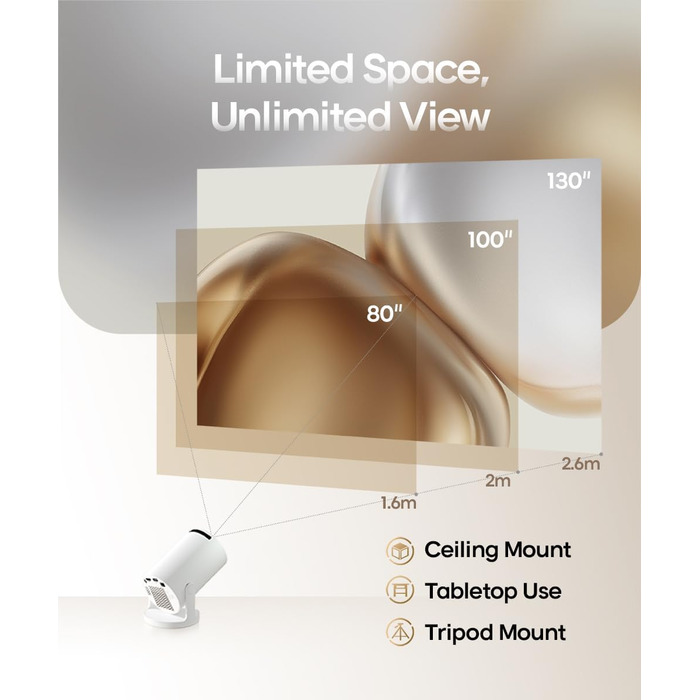 Міні-проектор Alwtniet 4K з Wi-Fi 6, Bluetooth 5.4, 5W динаміком, автоматичною корекцією трапецеїдальних спотворень, поворотним на 180°, портативний для дому та вулиці, Android 11 (ручний фокус)