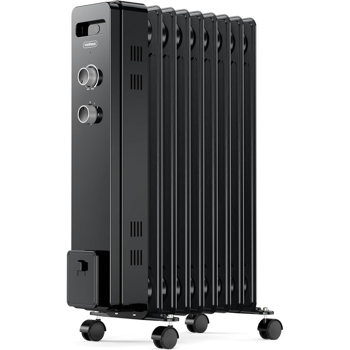 Масляний радіатор VonHaus 2.5 кВт з термостатом (білий, чорний, 9 ребер)