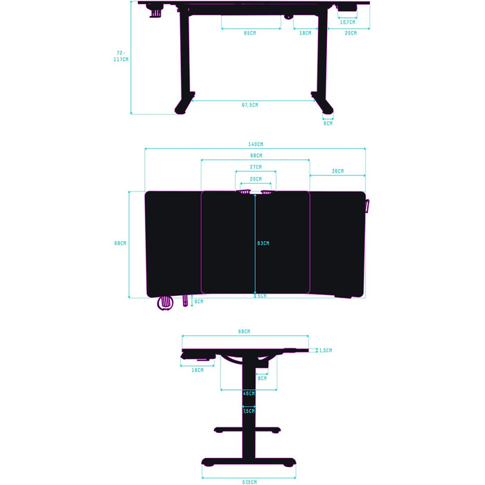 Ігровий стіл ULTRADESK Level V2 LED RGB з електричним регулюванням висоти Внутрішня пам'ять на 2 налаштування Подовжувач, килимок для миші розміру XXL Сталева рама, червона накладка, 140x68 см