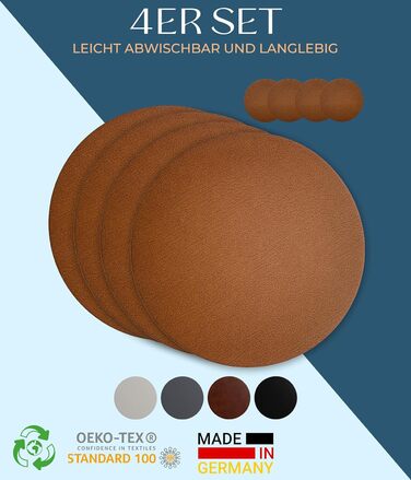 Набори серветок Garnier® з екошкіри, 4 шт. – Миючі, стійкі, з антиковзаючим покриттям – З екологічної переробленої шкіри, Made in Germany (круглі)