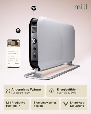 Електричний конвекторний обігрівач Mill 1200W, 14-18 м², WiFi, енергозберігаючий, білий