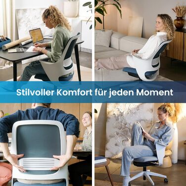 Ergotopia WellBack: Ергономічне крісло для офісу та дому, Made in Germany, з підтримкою попереку та синхро-механізмом, білий каркас, сірий колір
