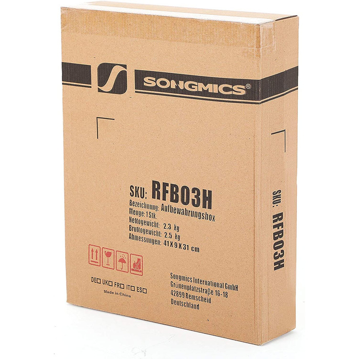 Коробка для зберігання SONGMICS з кришкою, набір з 3 предметів, складна коробка, 40 x 30 x 25 см, тканинна коробка, складні ящики для зберігання, органайзер для іграшок, RFB03G (чорний)
