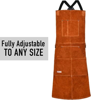 Шкіряний фартух для зварювальника LeaSeek – термостійкий та вогнестійкий, з 6 кишенями, великий розмір (M-XXXL), 61x91 см + шкіряні рукавички