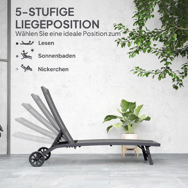 Шезлонг для відпочинку, спинка з 5 рівнями регулювання, дихаюча тканина, алюмінієвий каркас, темно-сірий колір, розміри 195 x 66 x 34 см