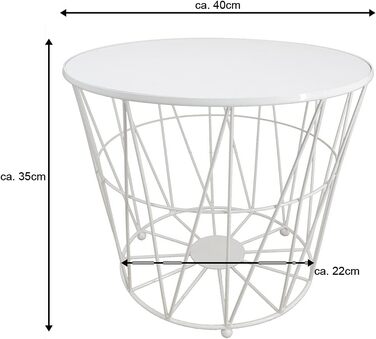 Журнальний столик PrimoLiving Design білий з кришкою - Металевий дротяний кошик з дерев'яною кришкою Діагональ P-840 L 40x35 см - Журнальний столик-кошик з місцем для зберігання Декоративний стіл розмір L (прибл. 40x35см)