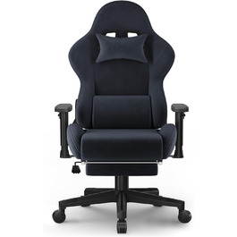 Ігровий крісло JUMMICO з тканини, офісне крісло з масажем, ергономічний офісний стілець, регульовані підлокітники, 90-180° нахил, 200 кг, сірий