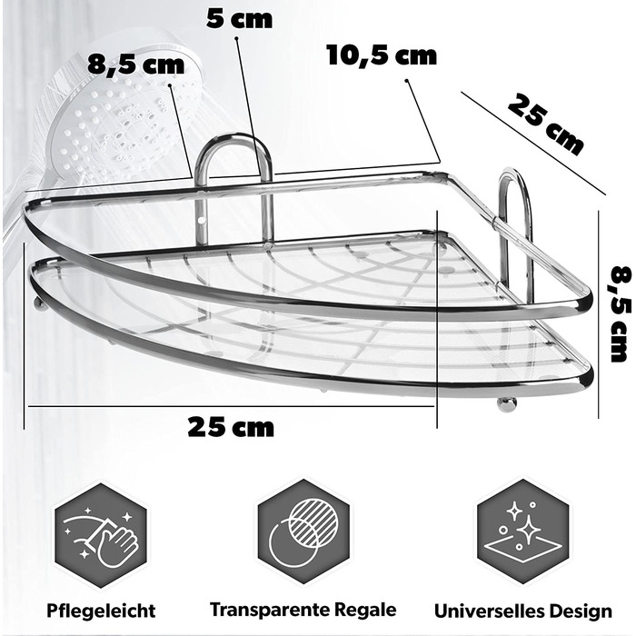 Кутова Полиця KADAX, сталева настінна кутова Полиця, кутова полиця для ванної кімнати, душова корзина, душова Полиця, душова Полиця настінне кріплення хром, органайзер для душу (1 поверх)