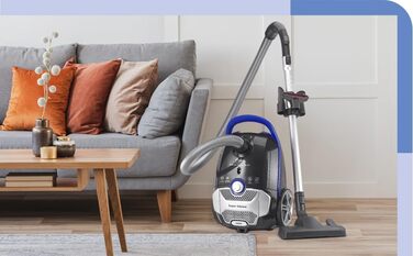 Пилсос Fakir Blue Vac Power TS 721 з мішком, 800 Вт, з кабелем, HEPA фільтр H14, тихий двигун 69dB(A), мішок 3л, радіус дії 12м, чорний/блакитний