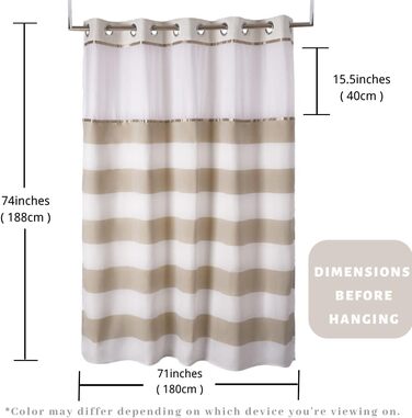 Тканинна шторка для душу з магнітами Snap Liner, 180x200 см (Бежева, H181.3 x B165.1 см, 1 шт.)