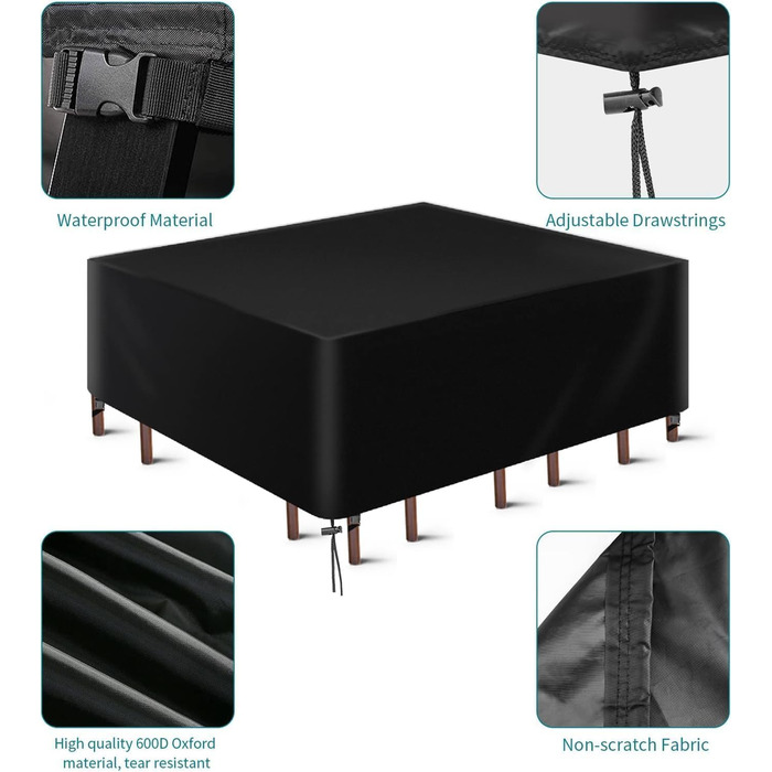 Водонепроникний чохол для садово-патіо меблів 600D Oxford, захист від пилу та УФ-променів, для саду та тераси (242x162x100cm, 250x150x75cm)