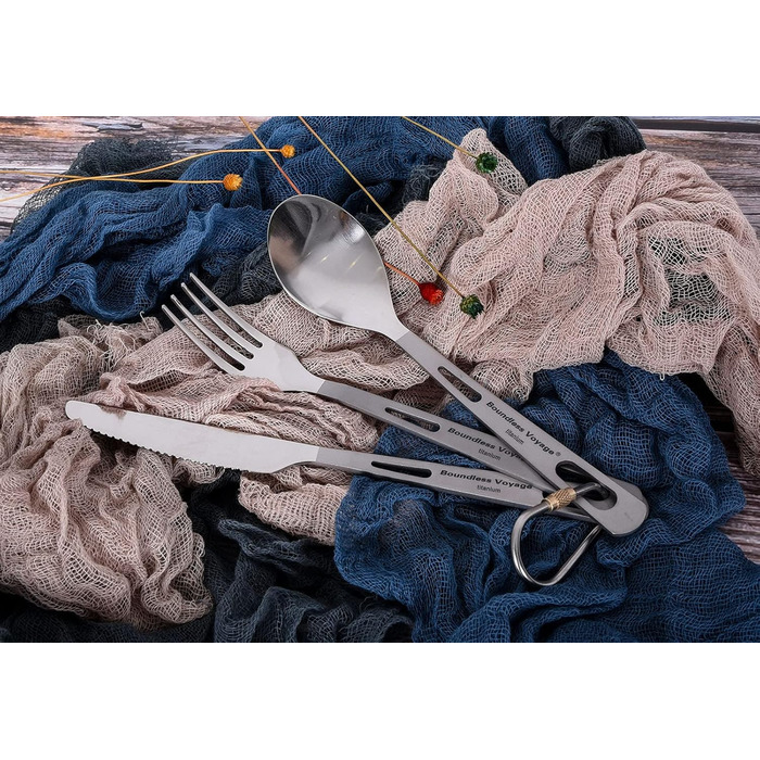 Набір туристичного посуду iBasingo Titan 3 шт. (вилка, ложка, ніж) з нержавіючої сталі - для кемпінгу, риболовлі, пікніків, грилів