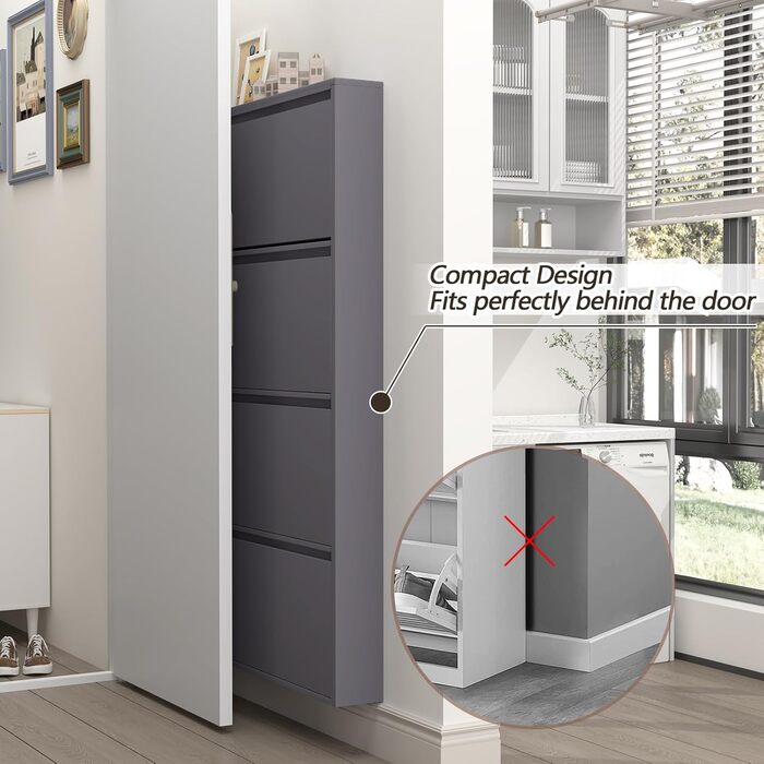 Чорний настінний органайзер для взуття GREATMEET з 4 висувними ящиками, вузький, для передпокою