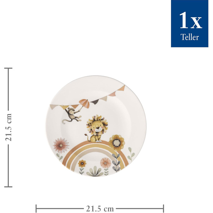 Набір дитячого посуду Villeroy & Boch Boho Kids 'Roar like a lion' 7 предметів, преміум-посуд з нержавіючої сталі, безпечний для миття в посудомийній машині та розігріву в мікрохвильовці, дитячий посуд з мотивом лева та мавпи, з високоякісного порцеляни