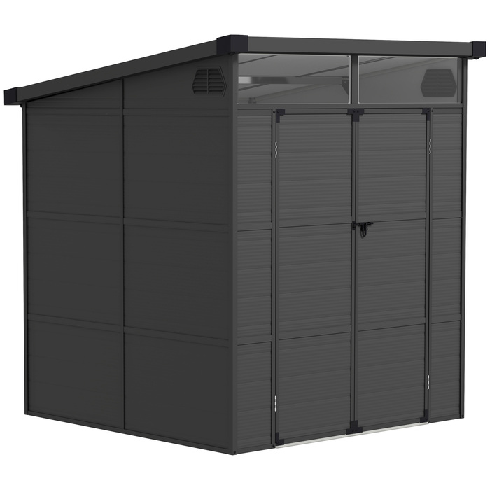 Сарай Outsunny 1,9 x 1,9 м, інструментальний сарай з пластику, з замикаючими дверима, 2 вентиляційні отвори, темно-сірий