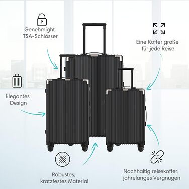 Середній валізний чемодан Voyagoux 71 л, жорсткий ABS, TSA-замок, 4 колеса, чорний, 27x41x67 см, легкий ручний багаж