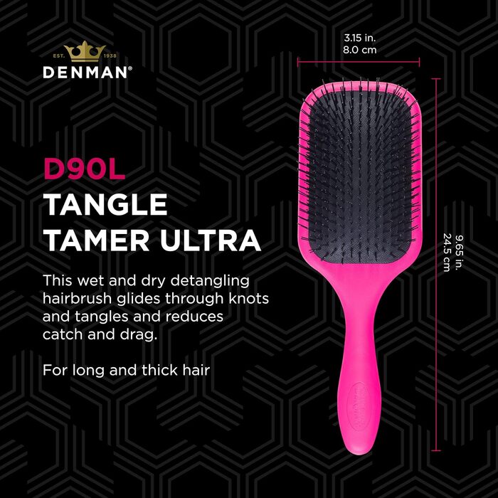 Щітка для розплутування волосся Denman Tangle Tamer Ultra (рожева) - для кучерявого та чорного волосся, мокрого та сухого, D90L