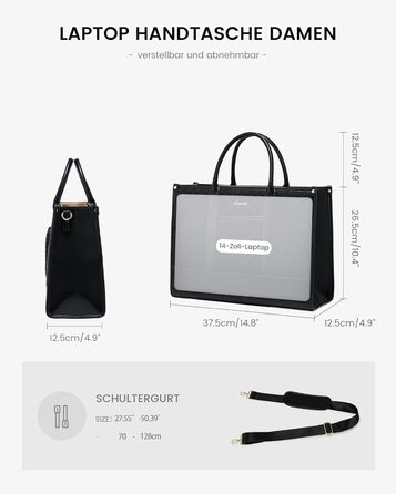 Сумка для ноутбука LOVEVOOK, шкіряна, чорна, 14 дюймів. Сумка-шоппер, ділова сумка, портфель для роботи, навчання, офісу та університету. Водостійка, велика, для ноутбука, ділової жінки.