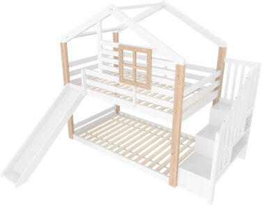 Двоярусне ліжко для дітей з драбиною, біле (90x200)