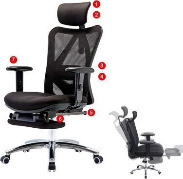 Офісний стілець Mendler HWC-J86, ергономічний, регульована поперекова підтримка, до 150 кг, оранжевий (з підніжжям, чорний)