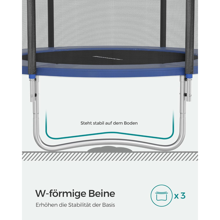 Батут SONGMICS для саду Ø244 см з захисною сіткою, драбиною та м'якими стійками, блакитний