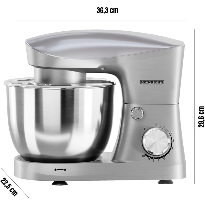 Кухонна машина Heinrich's 1500W з місткою чашею 6L (нержавіюча сталь)