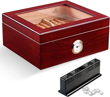 Вологостійкий вологомір для сигар, Humidor з іспанської кедру, коробка для сигар на 30-50 штук, аксесуар для чоловіків, подарунок (червоний)