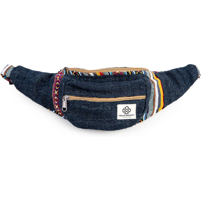 Поясна сумка унісекс Freakmandu Hemp Fanny Pack поясна сумка для сумок через плече, стиль бохо-хіпі, поясні сумки ручної роботи для прогулянок, бігу, бігу, чоловіків і жінок (One Size, Azure)