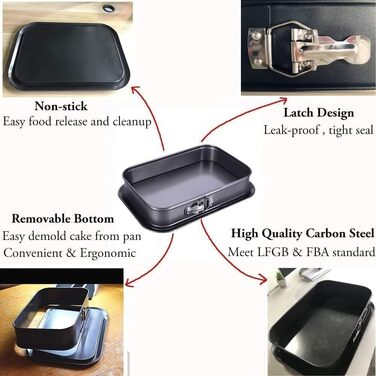 Форма для випічки Rectangular Notcilgias, прямокутна форма для кексу, форма для чізкейку, форма для тірамісу з антипригарним покриттям, зрізна, прямокутна форма для кексу (Чорний)