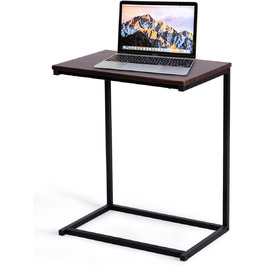 Журнальний стіл GIANTEX C-подібної форми, залізний і металевий стіл для ноутбука, журнальний столик промислового дизайну, журнальний столик Стіл для догляду за блокнотом Стіл для зберігання для вітальні, спальні, офісу, 55x35x66 см (коричневий)