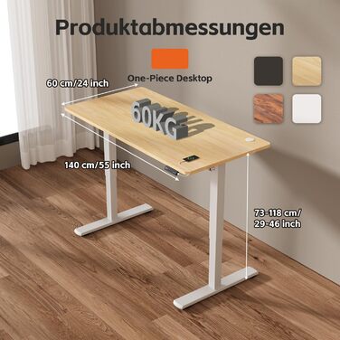 Регульований за висотою стіл JUMMICO 140x60 см, електричний, з пам'яттю, бежевий