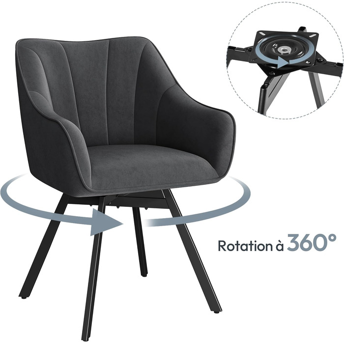 Крісло Yaheetech для кухні/їдальні/вітальні, обертається на 360°, з підлокітниками та металевими ніжками, темно-сірий (2 шт.)
