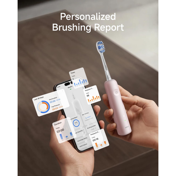 Звукова зубна щітка Laifen Wave Pro рожевого кольору: 6 режимів, акумулятор до 70 днів, контроль тиску, 2 насадки