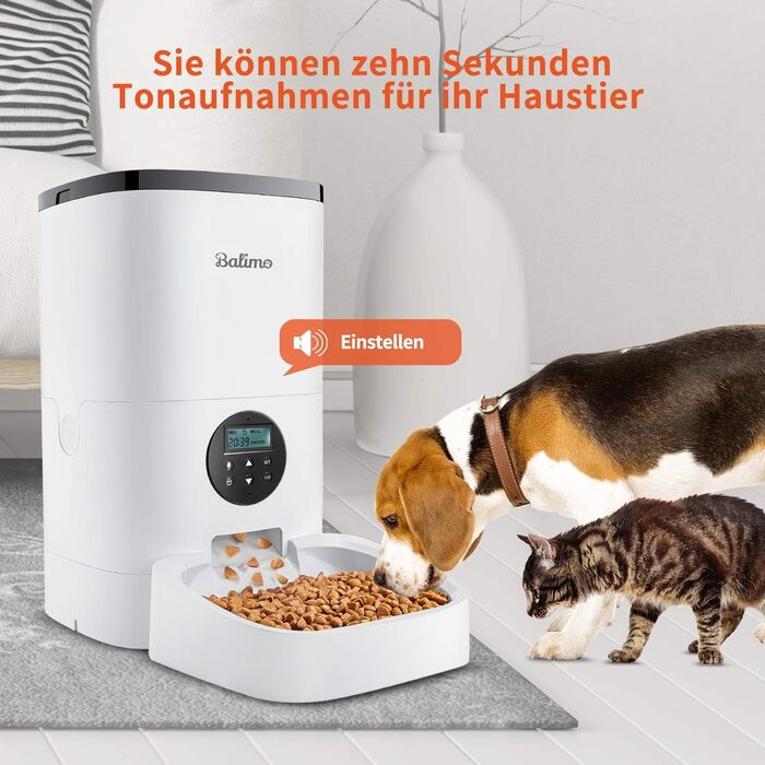 Автоматична годівниця Balimo 4L для котів і собак, торговий автомат для котячого корму з функцією запису 10S, контроль порцій, до 4 прийомів їжі на день білий