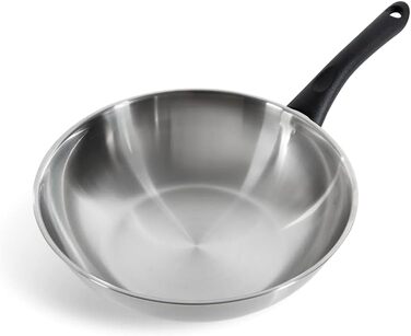 Посуд Bold з нержавіючої сталі 24 см з кришкою, підходить для індукції, атласна поверхня, ручка Stay Cool, можна мити в посудомийній машині, сріблястий 24 см (сковорода вок, вок 28 см)