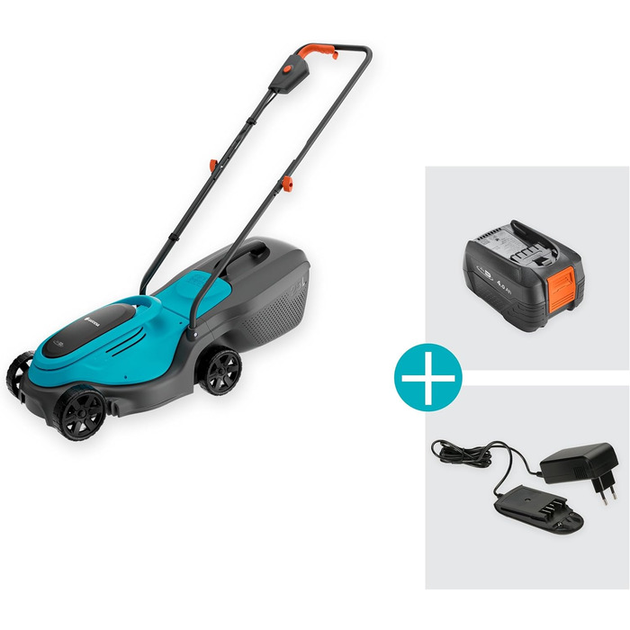 Акумуляторний газонокосарка Gardena EasyMax 30/18V Ready-to-Use Set, ширина косіння 30 см, Power for All-акумулятор, компактна та маневрена, для малих садів